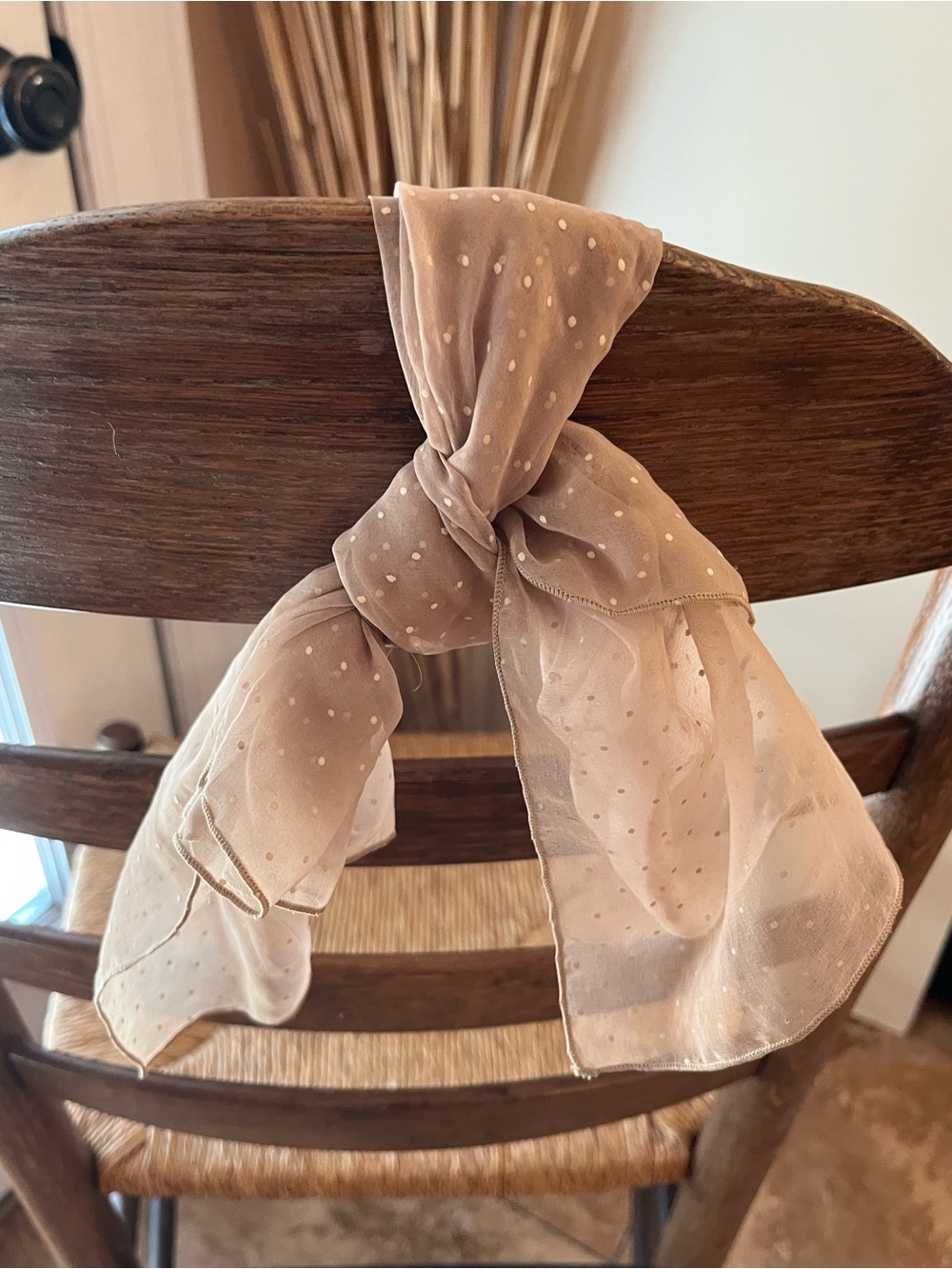 VTG La Dear Canada Sheer Chiffon Square Scarf Beige Polka Dot Neckerchief